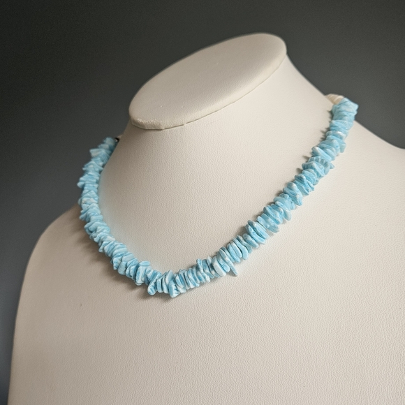 Blue Puka Shell Collar Necklace Vintage Hawaiian Tropical Beach Beaded Handmade - Picture 2 of 11